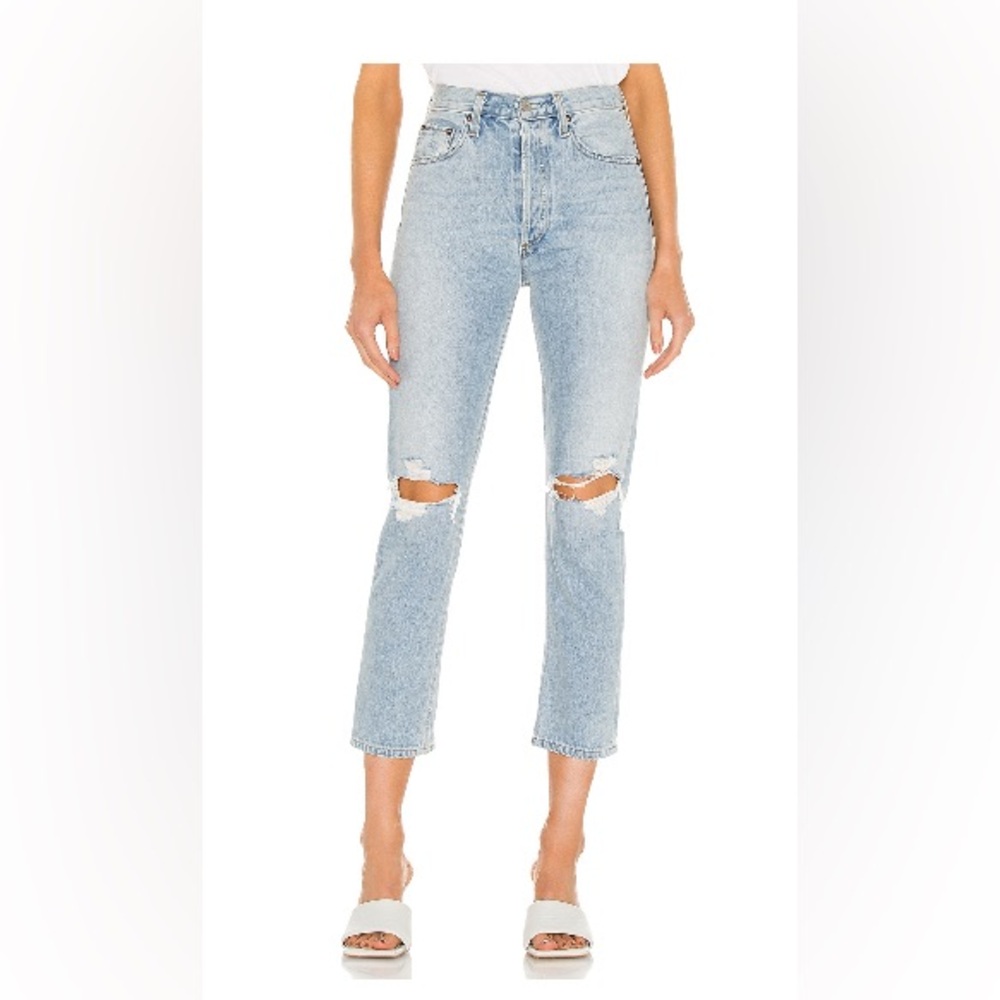 Agolde Riley High Rise Straight Crop Jeans.